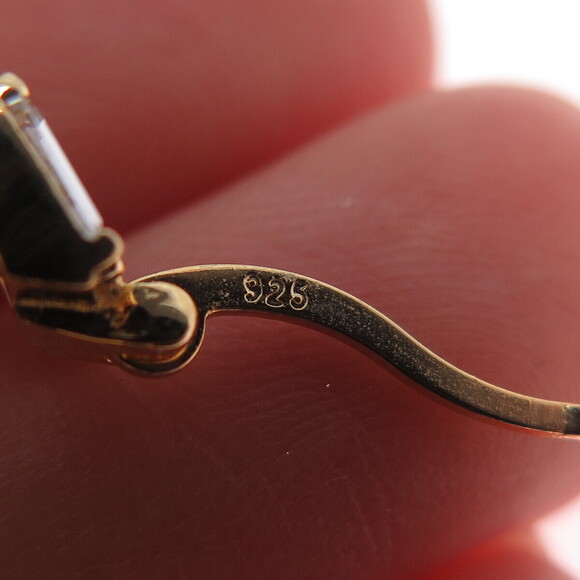 925 Sterling Silver Gold Plated Emerald & Round-Cut C Z Hoop Earrings - Picture 8 of 9